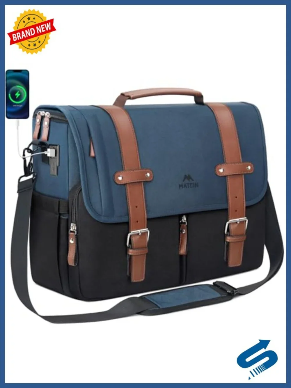 Messenger Bag with USB Charging Port, 15.6